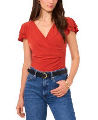 Women's Surplice Flutter-Sleeve Top Product Image