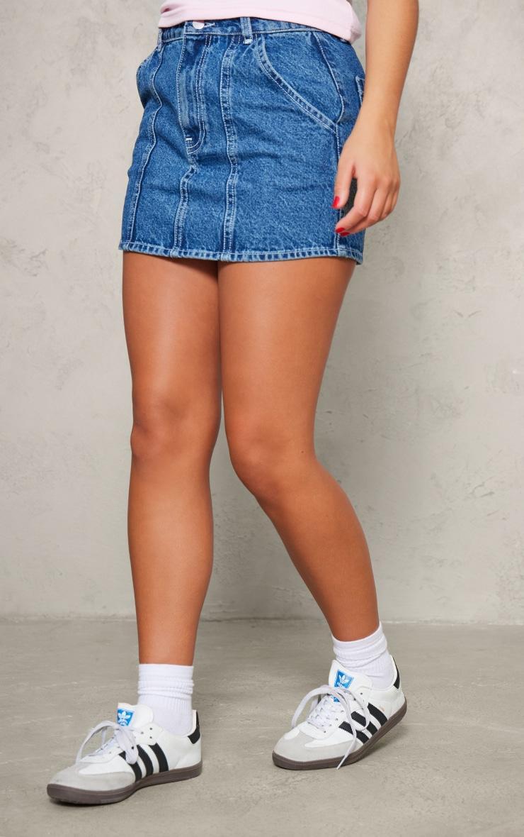 Mid Blue Wash Carpenter Pocket Detail Denim Mini Skirt Product Image