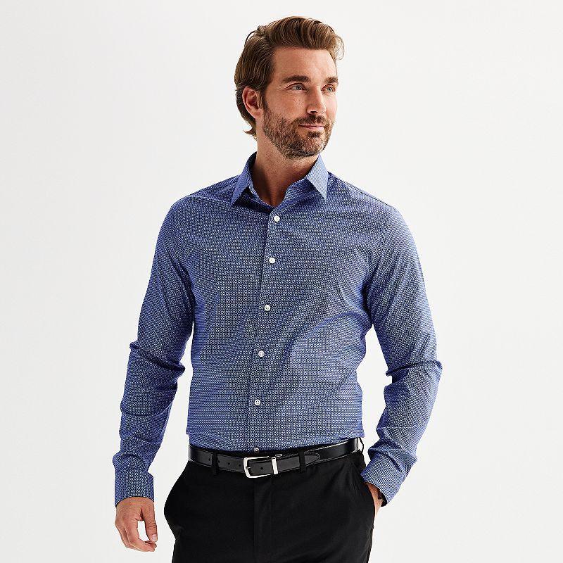 Mens Apt. 9 Premier Flex Slim-Fit Wrinkle Resistant Dress Shirt Blue Textured Floral product image