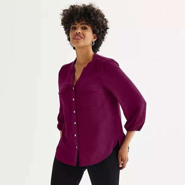 Womens Croft & Barrow Y-Neck Blouse Seattle Blue Product Image