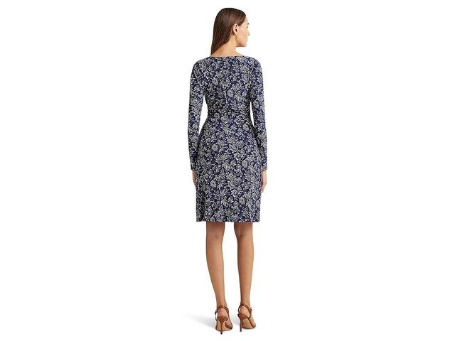 LAUREN Ralph Lauren Floral Stretch Jersey Long-Sleeve Dress Cream/Pink) Women's Dress Product Image