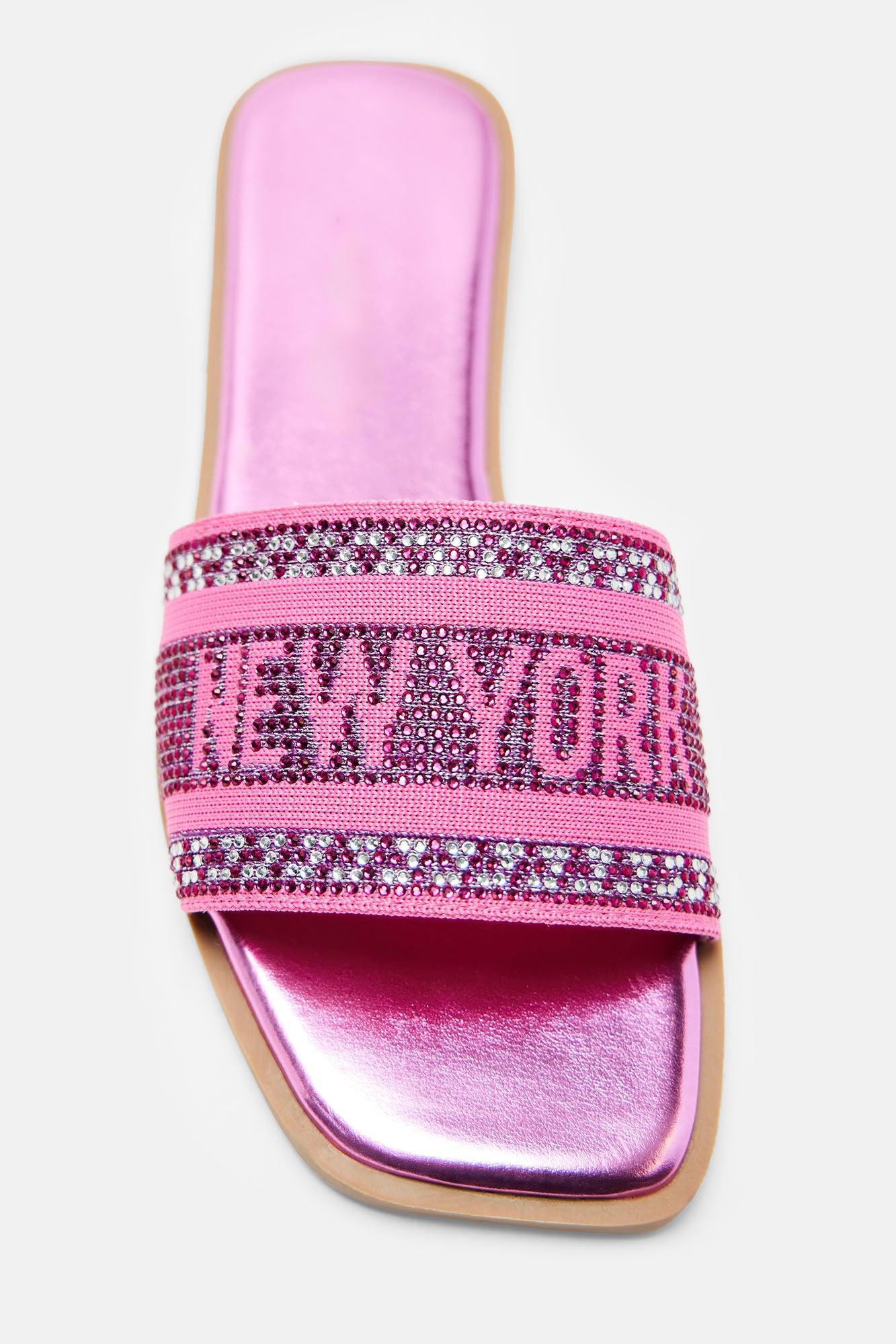 What A View Embellished Flat Sandals - Fuchsia Product Image