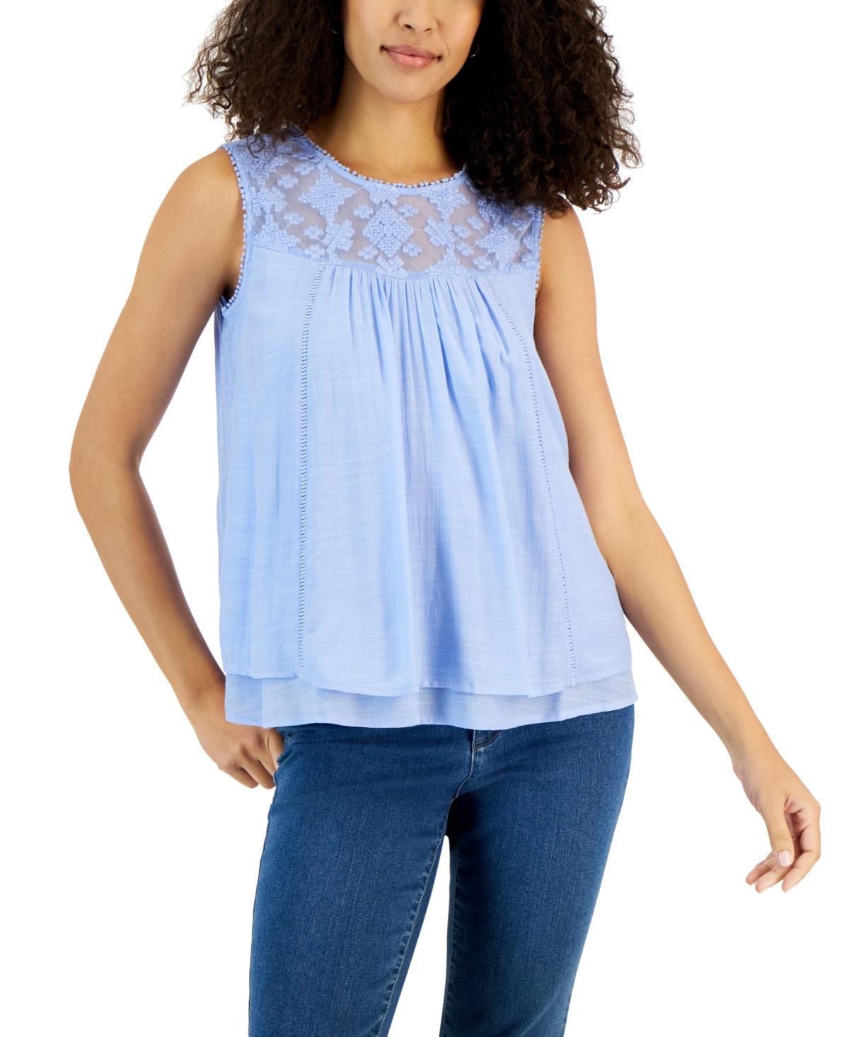 Style & Co Womens Sleeveless Embroidered Lace Top, Created for Macys Product Image