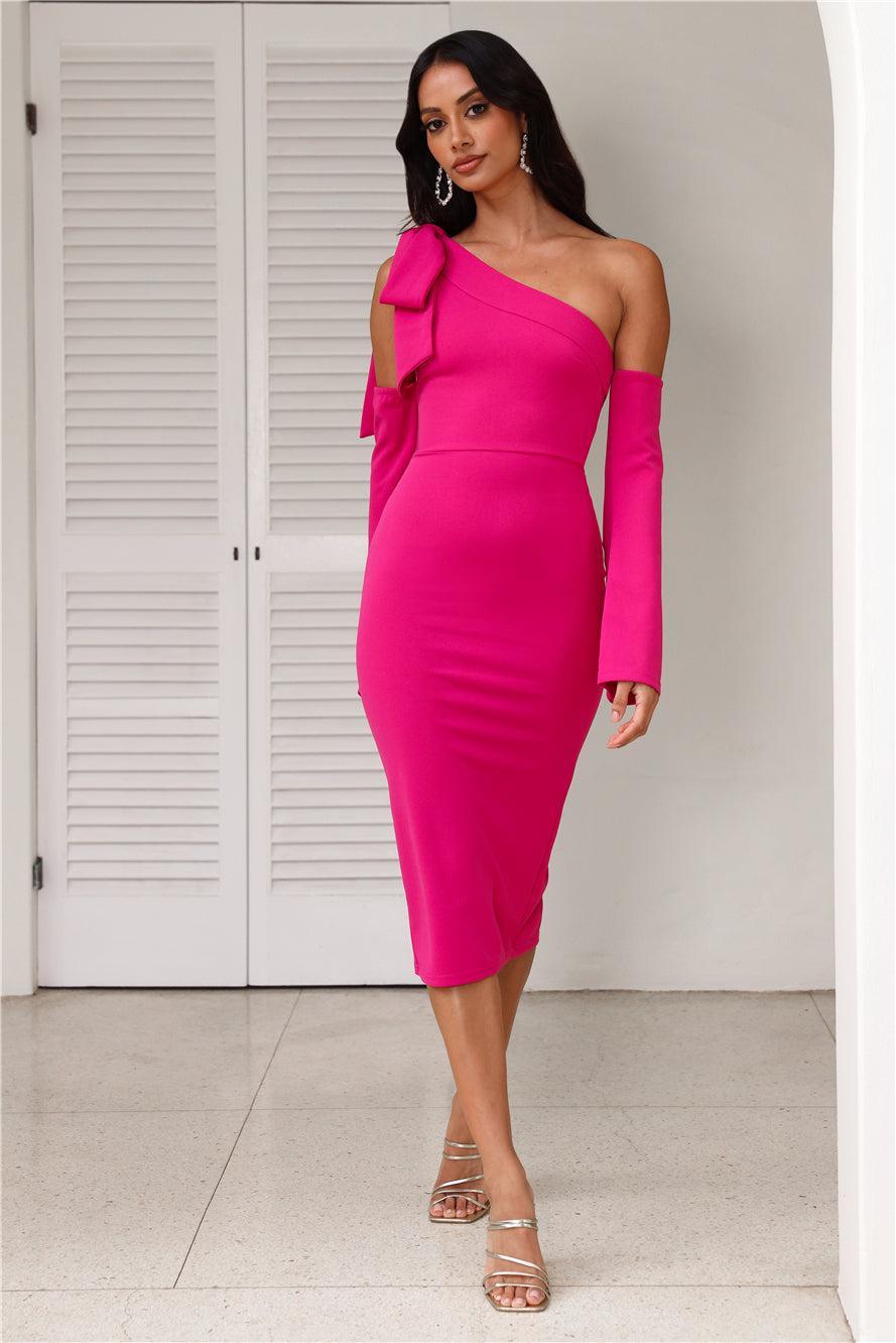 Fine Night Out Long Sleeve Midi Dress Fuchsia Product Image