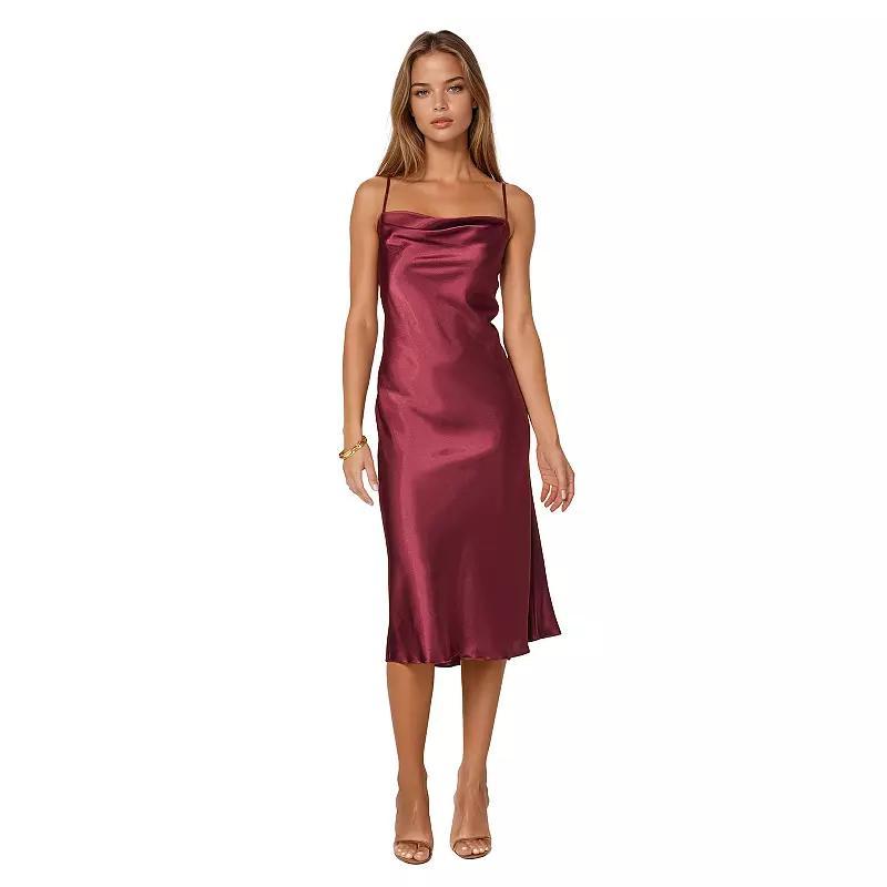 Womens bebe Satin Midi Slip Dress Purple Product Image