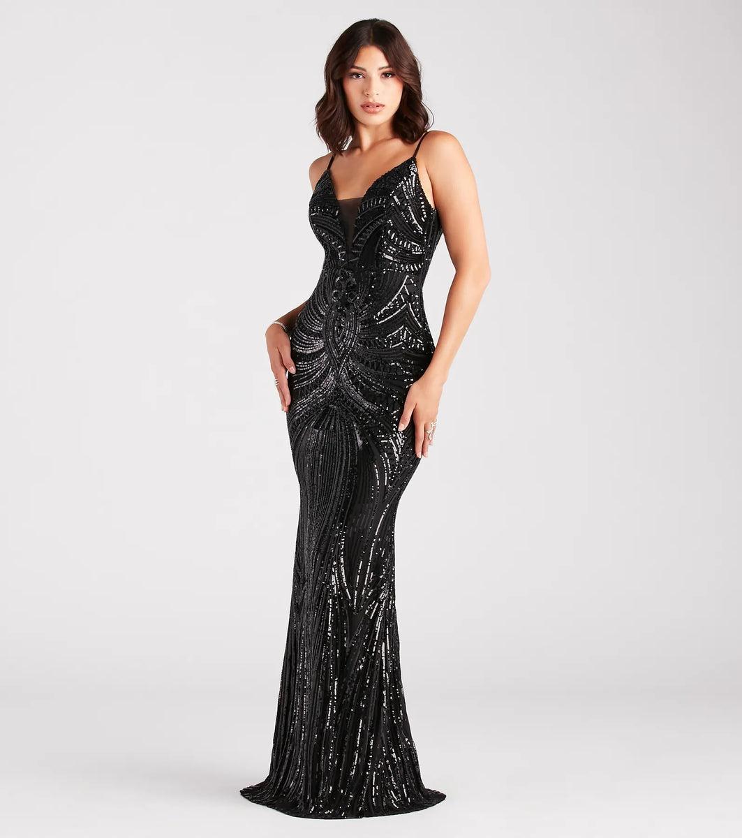 Pauline Formal Sequin Draped Bead Mermaid Dress Product Image