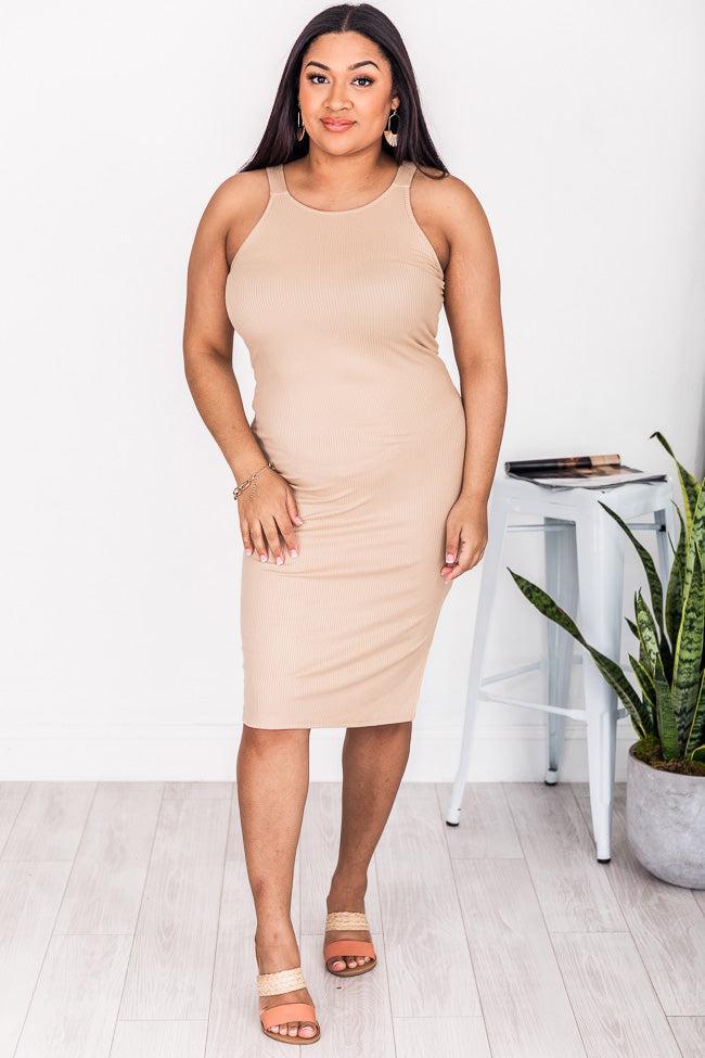 A Loving Endeavor Ribbed Midi Taupe Tank Dress FINAL SALE Product Image