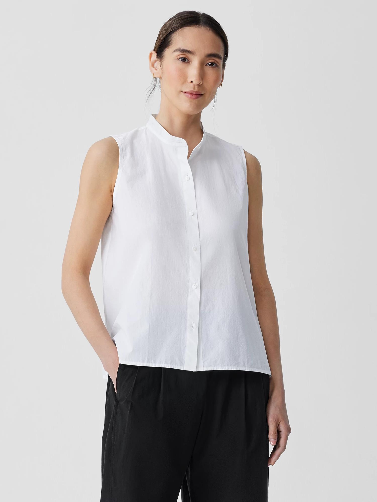 EILEEN FISHER Washed Organic Cotton Poplin Sleeveless Shirtfemale Product Image