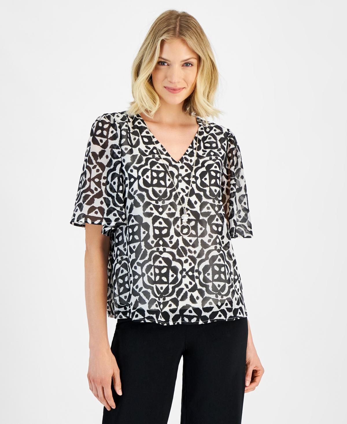 Women's Printed V-Neck Necklace Top, Created for Macy's Product Image