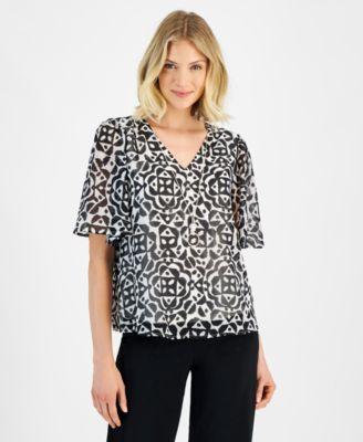 Women's Printed V-Neck Necklace Top, Created for Macy's Product Image