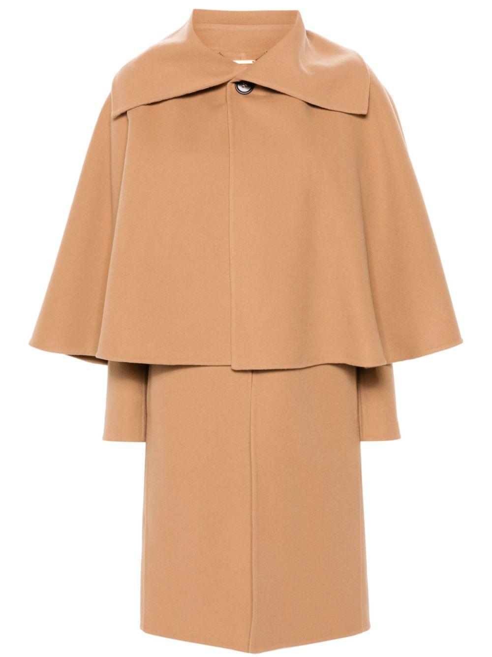 CHLOÉ Cape Overlay Double-face Wool Cashmere Coat In Orange Product Image