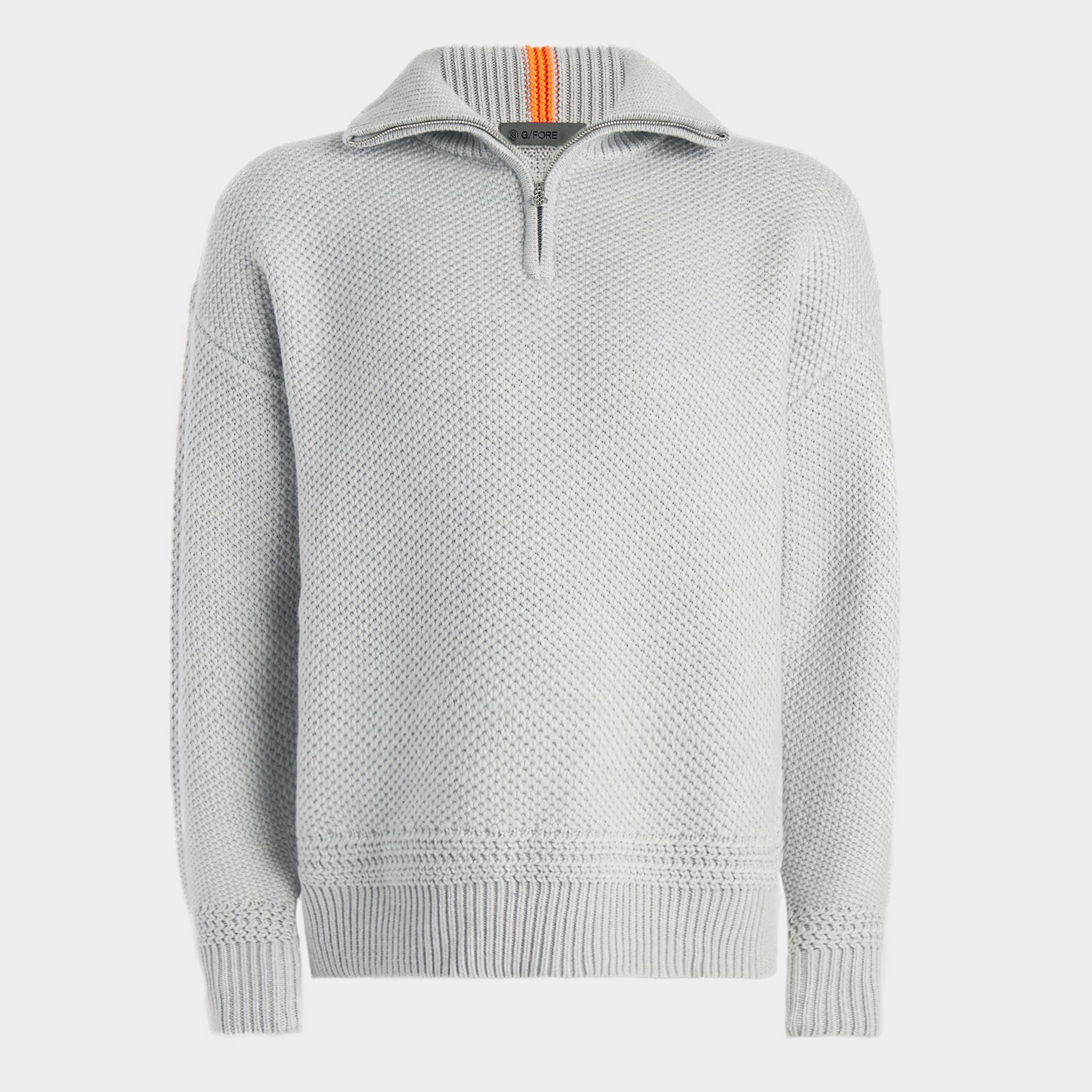 RIBBED FUNNEL NECK MERINO WOOL QUARTER ZIP SWEATER Product Image