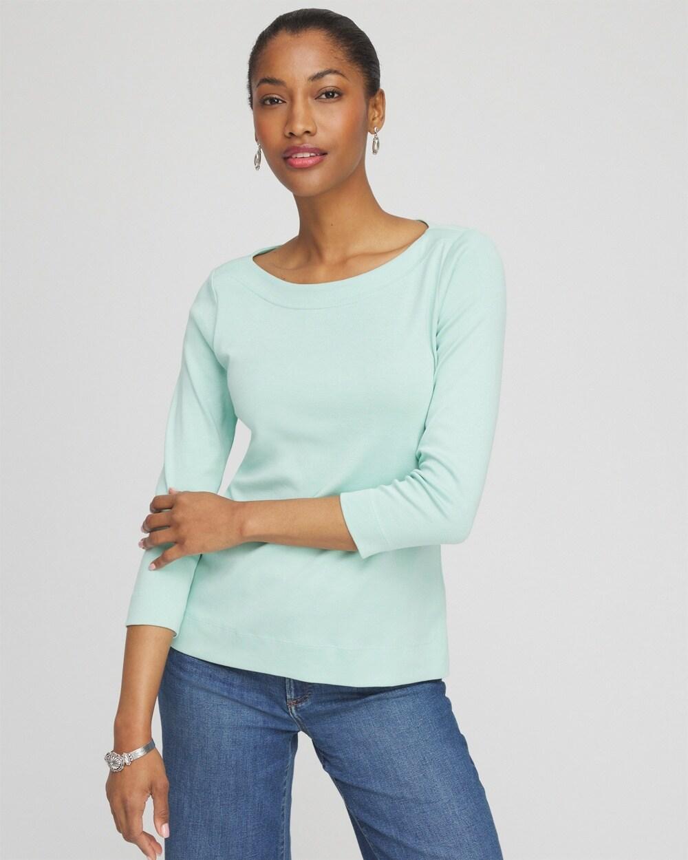 Women's 3/4 Sleeve Bateau Neck Tee Product Image