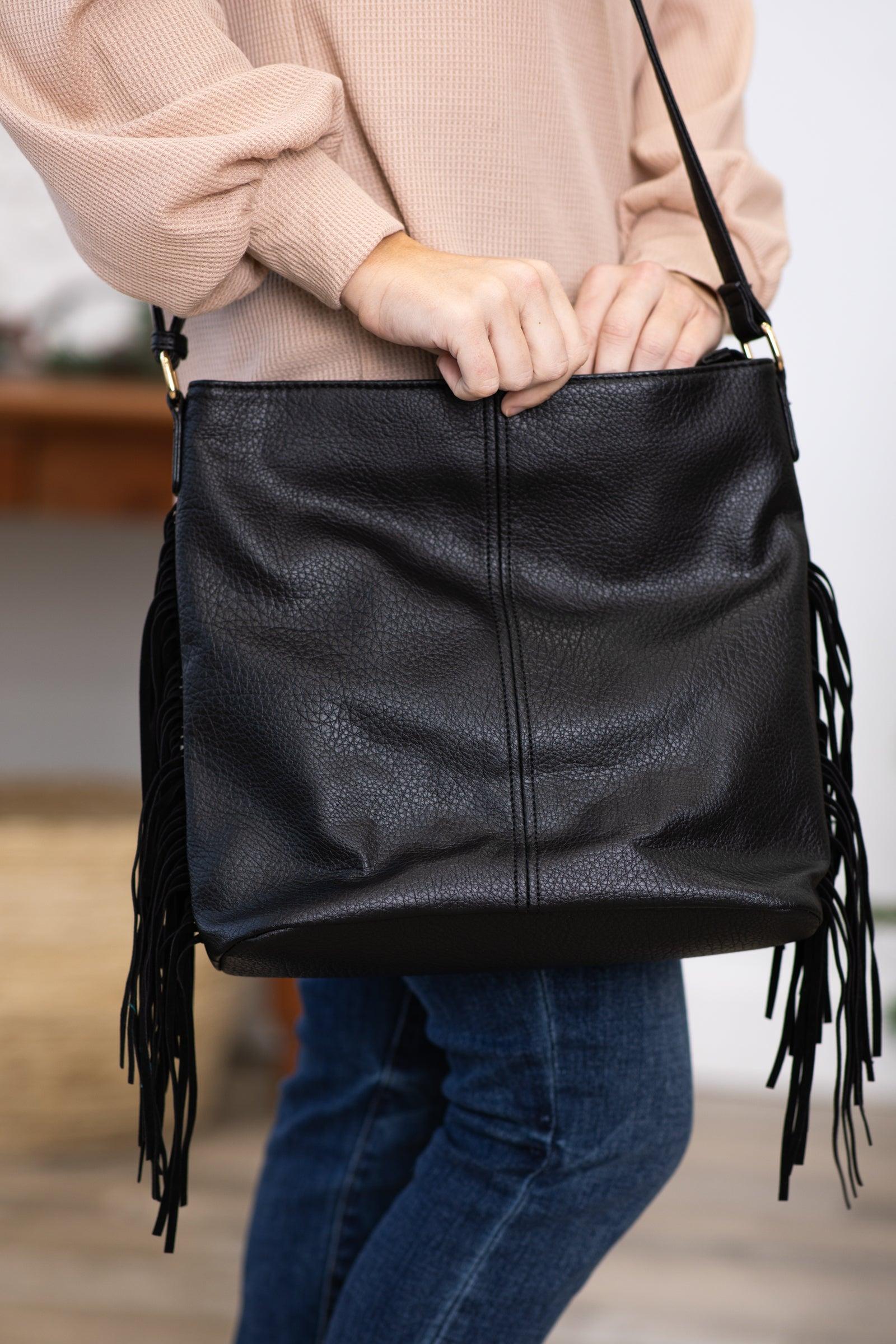 Black Fringe Trim Handbag Product Image