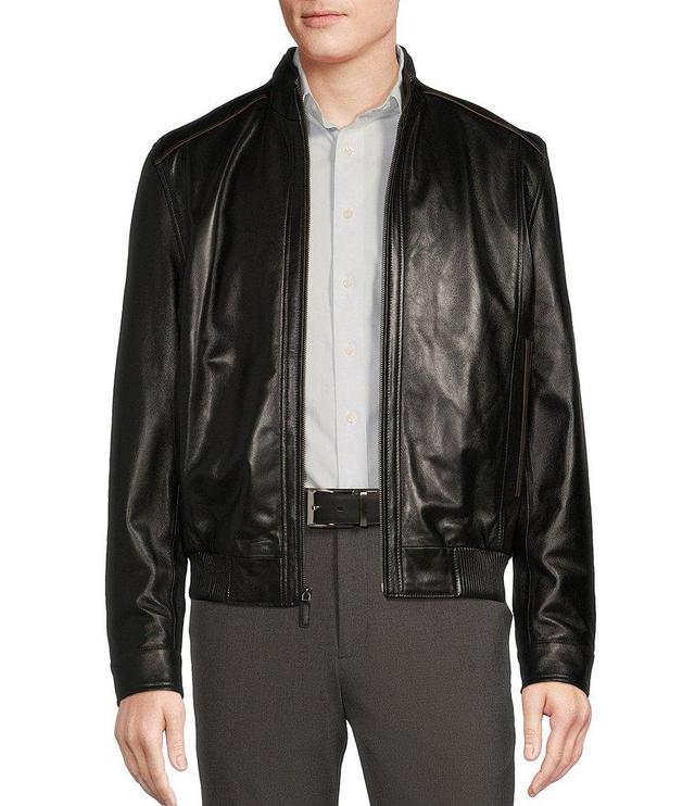 Cremieux Black Lamb Leather Bomber Jacket Product Image