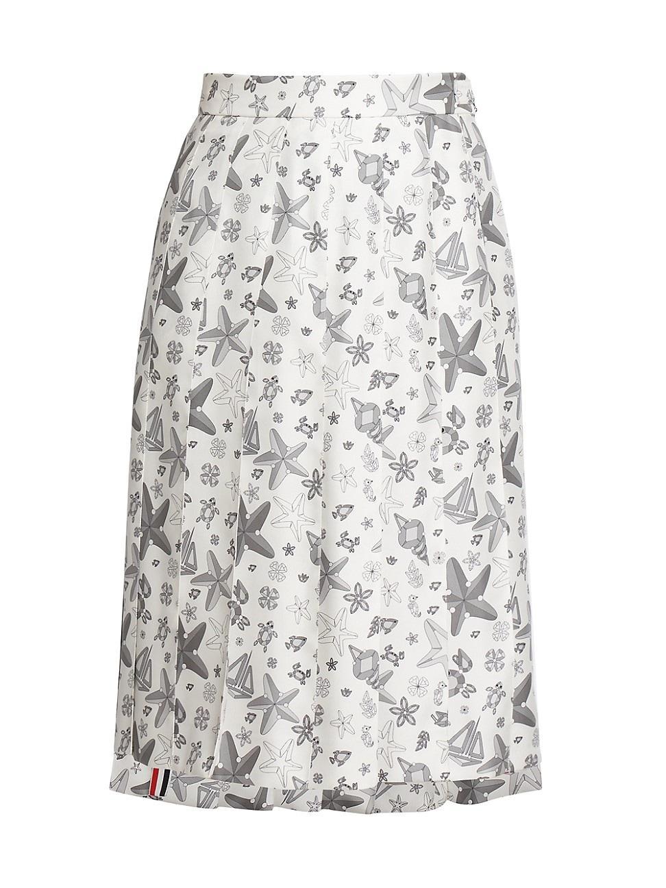 Womens Sea Print Silk Twill Midi-Skirt Product Image