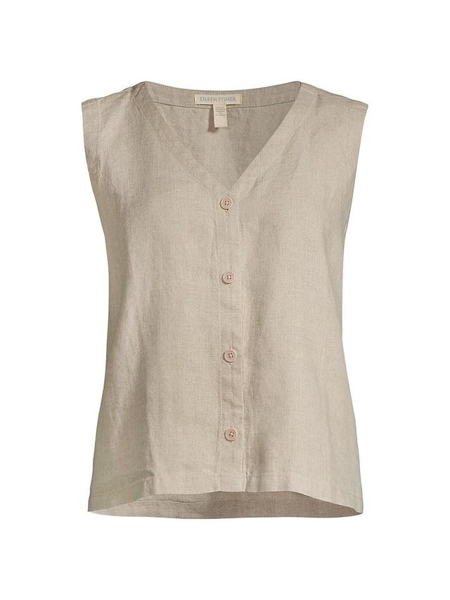 V-Neck Button-Down Organic Linen Vest Product Image