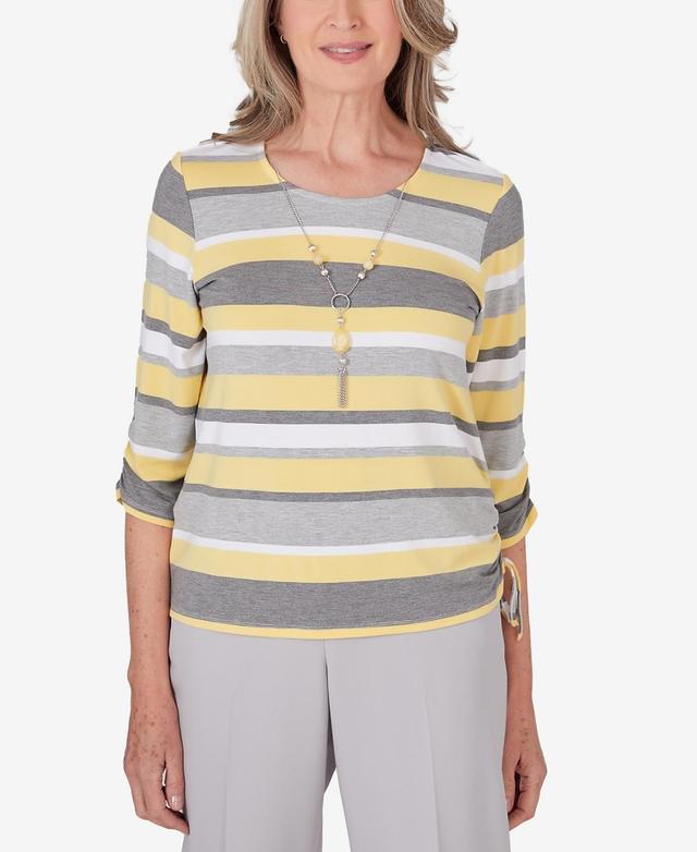 Alfred Dunner Womens Charleston Side Ruching Striped Top Product Image