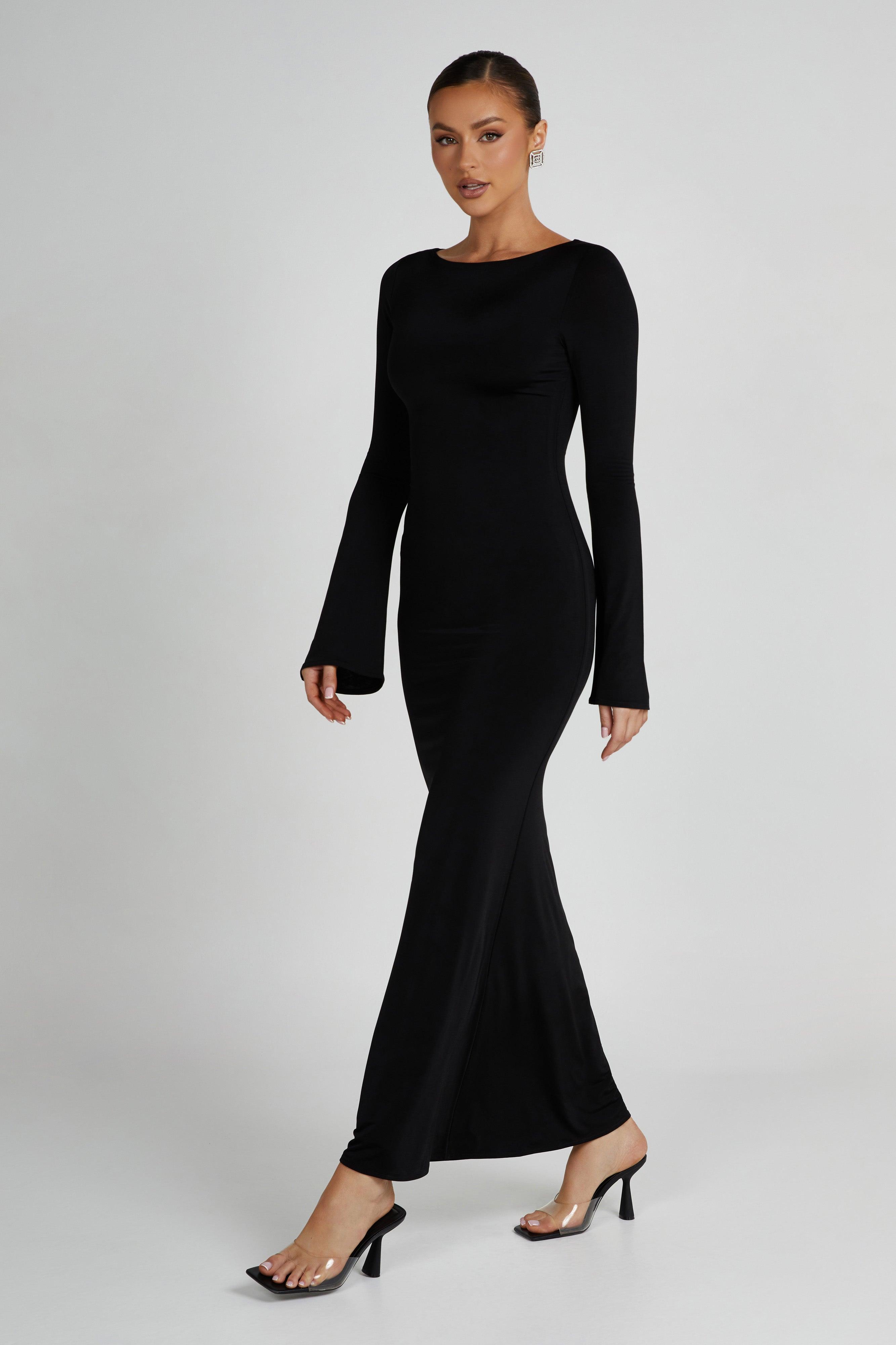 Tarna Slinky Fishtail Maxi Dress - Black Product Image