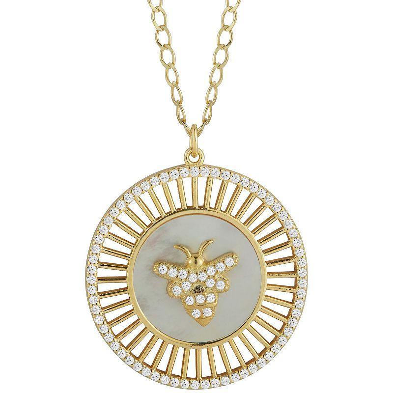 Sunkissed Sterling Cubic Zirconia Bee Medallion Necklace, Womens Gold Tone White Product Image