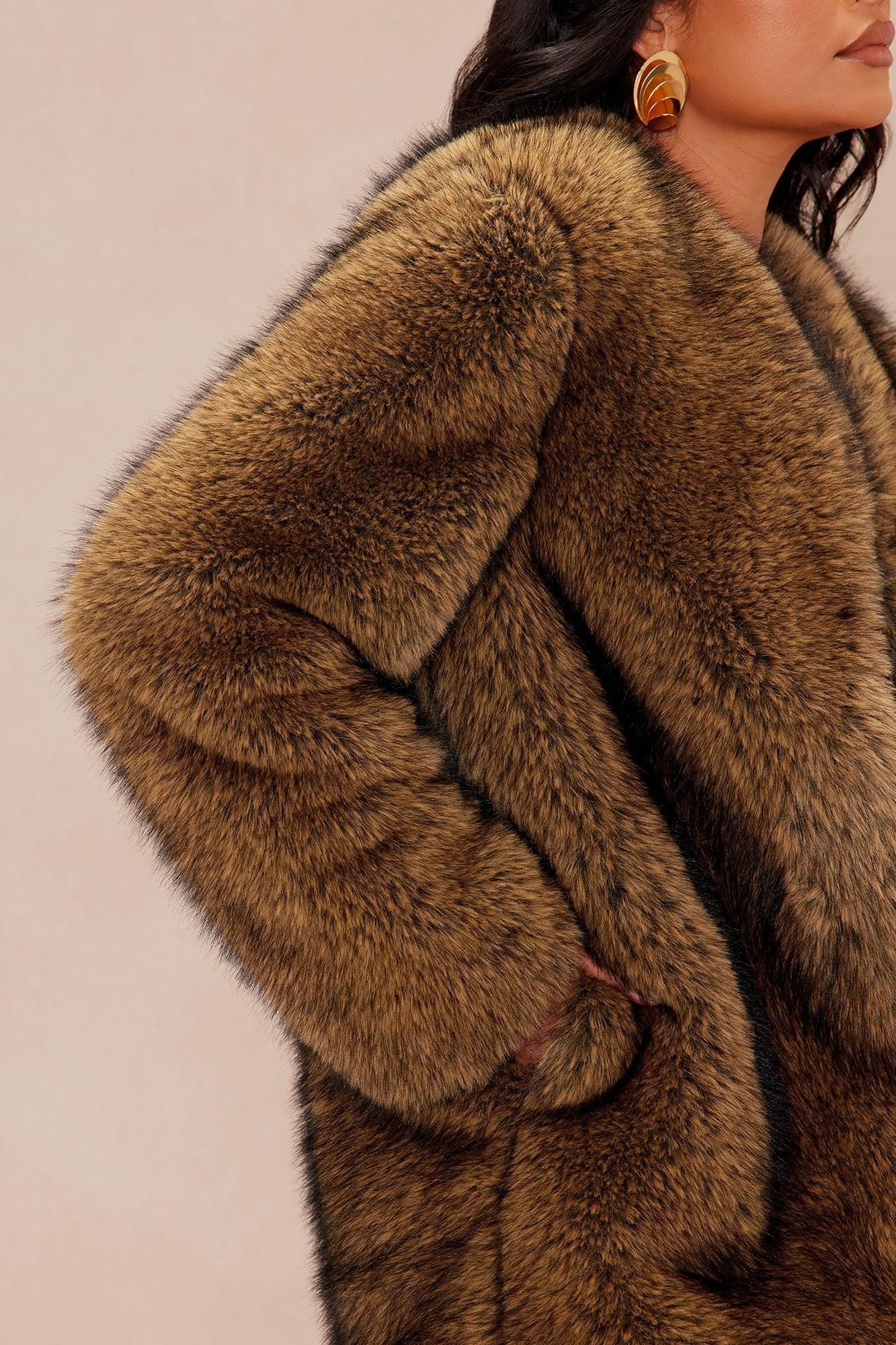 So Demure Faux Fur Coat - Brown Product Image