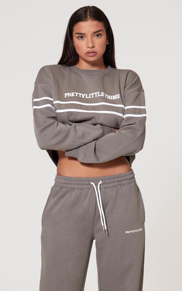 PRETTYLITTLETHING Charcoal Contrast Print Oversized Sweatshirt Product Image