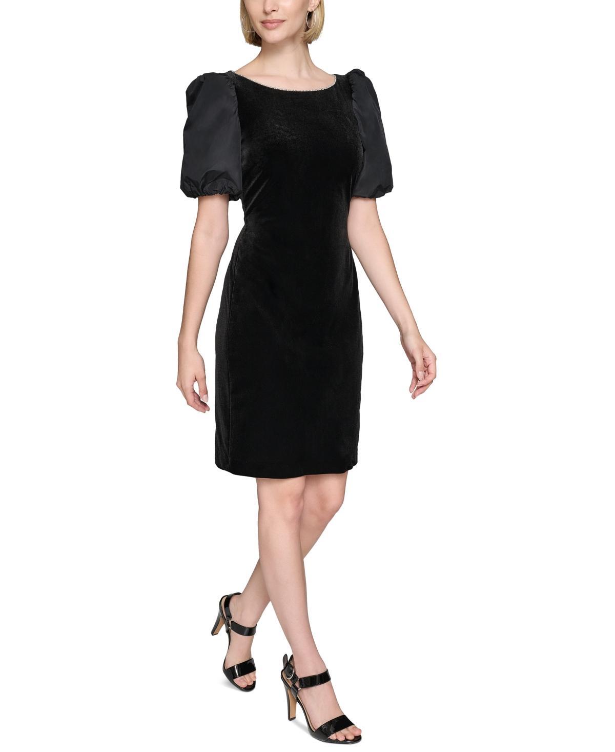 Karl Lagerfeld Paris Womens Velvet Taffeta Puffed-Sleeve Dress Product Image