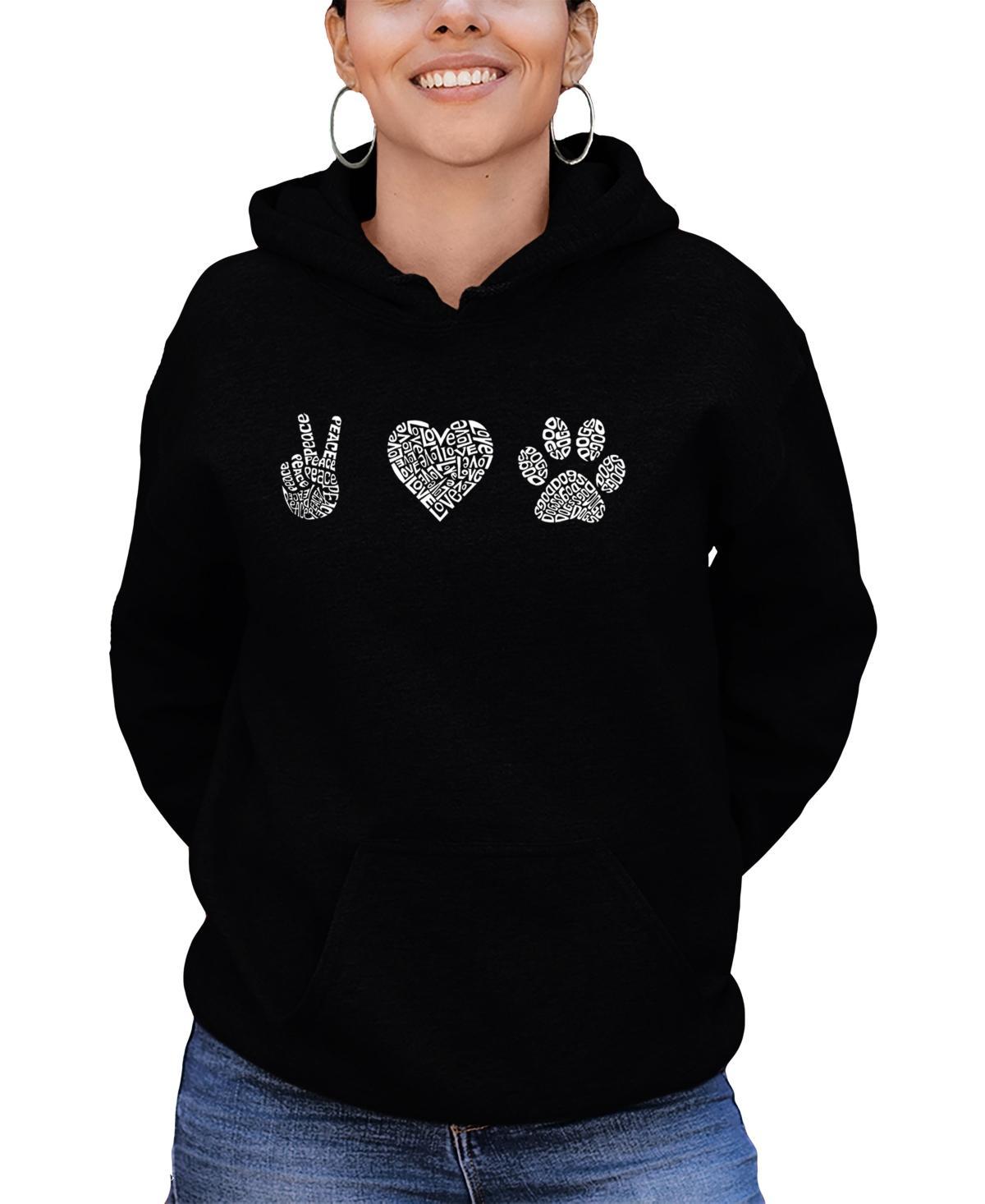 La Pop Art Womens Peace Love Dogs Word Art Hooded Sweatshirt Product Image