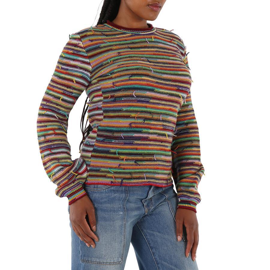 Rainbow-striped Frayed Detailed Crewneck Sweater Product Image