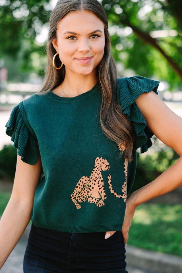 In The Wild Hunter Green Cheetah Sweater Female Product Image