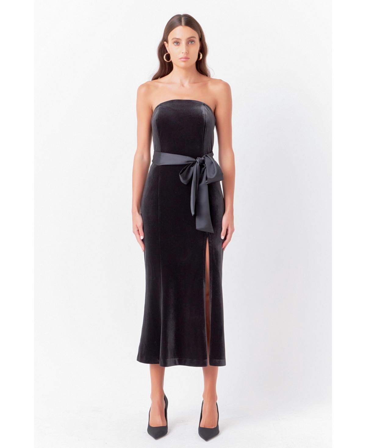 Womens Strapless Velvet Midi Dress Product Image