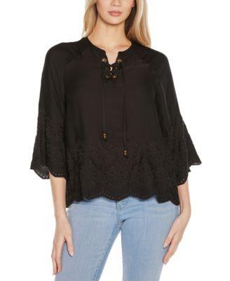 Belldini Womens Raglan 3/4-Sleeve Embroidered Top Product Image