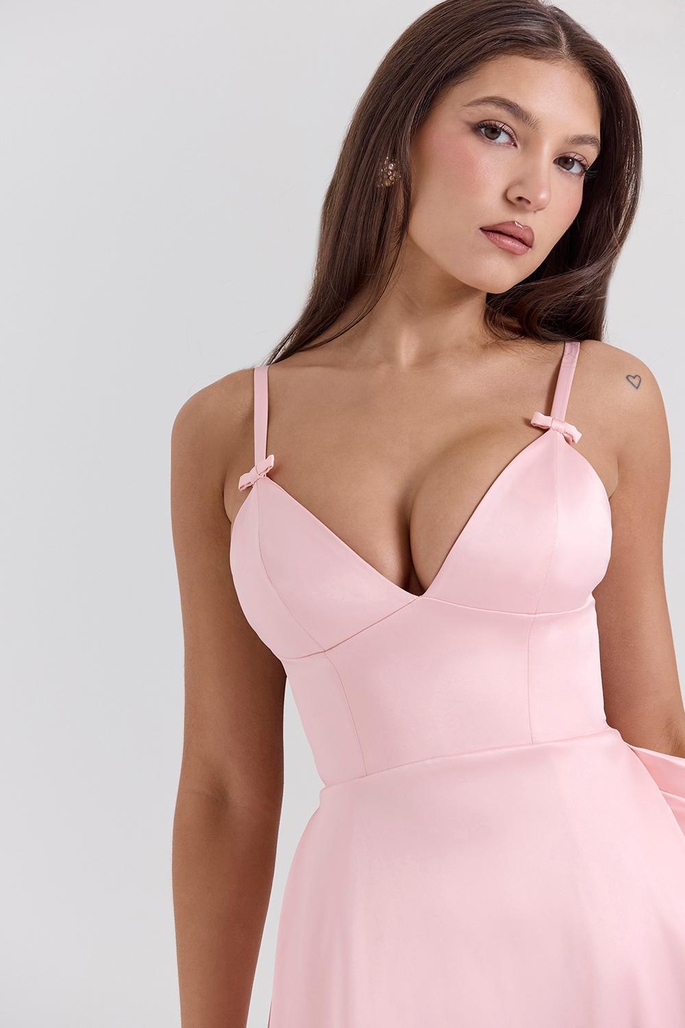 Tiffany Parisian Pink Satin A-Line Midi Dress Product Image