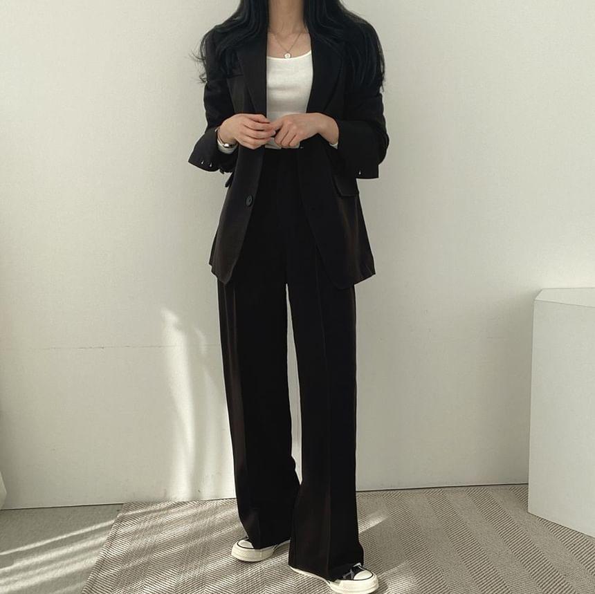 Plain Oversize Blazer / High-Waist Plain Straight-Cut Dress Pants Product Image