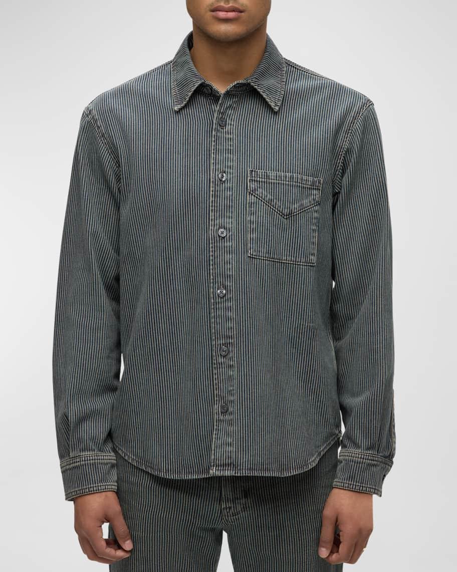 Men's Striped Denim Button-Down Shirt Product Image