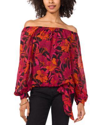 Women's Printed Off-The-Shoulder Side-Tie Top Product Image