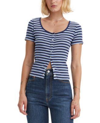 Women's Britt Cropped Snap-Front Short-Sleeve Top Product Image