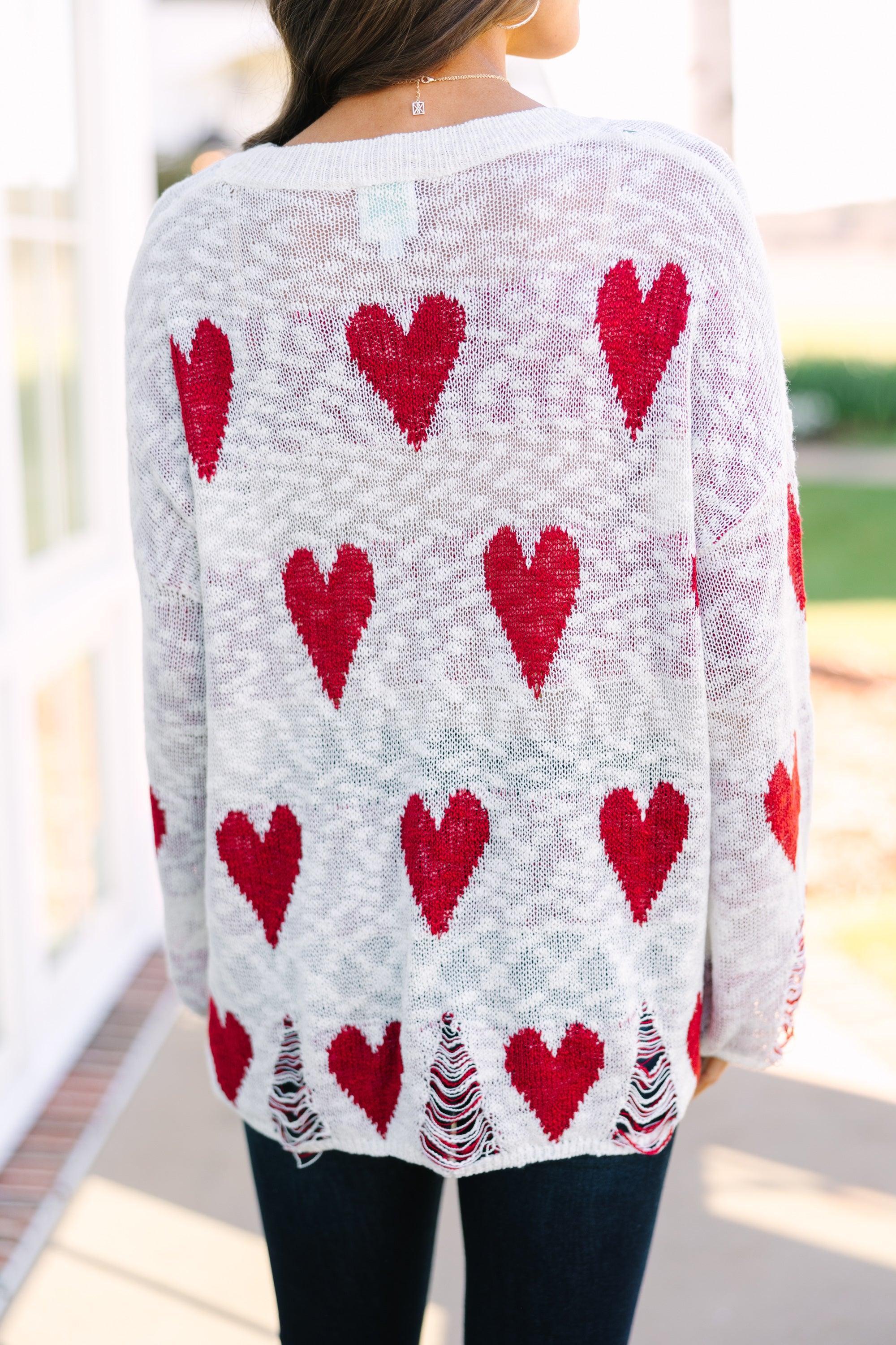 Feeling Like A Queen Ivory White Heart Print Sweater Female Product Image