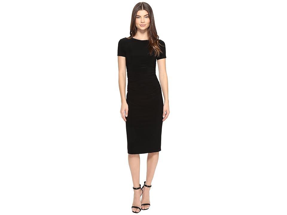 Norma Kamali Short Sleeve Crew Neck Shirred Waist Dress (Black) Women's Dress Product Image