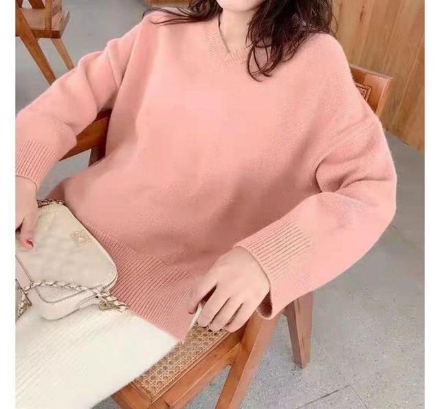 V-Neck Plain Sweater Product Image