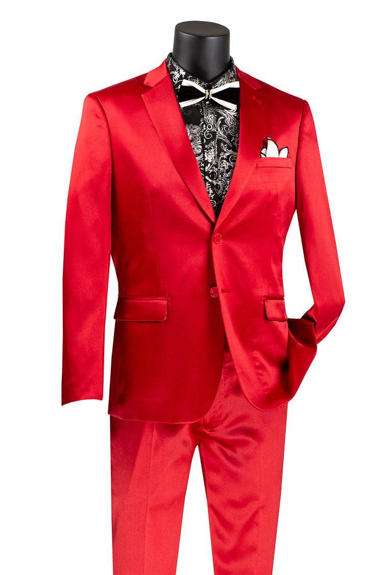 Ultra Slim Fit Shiny Sharkskin 2 Button 2 Piece Suit in Red Product Image