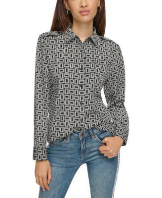 Karl Lagerfeld Paris Womens Monogram Printed Utility Shirt - Black/ Product Image