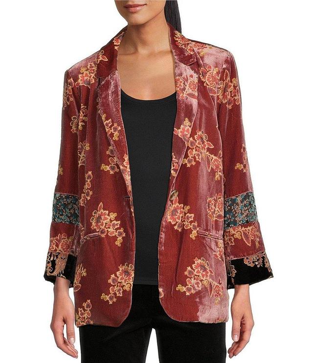 Burnout Velvet Lined Notch Collar 3/4 Sleeve Jacket Product Image