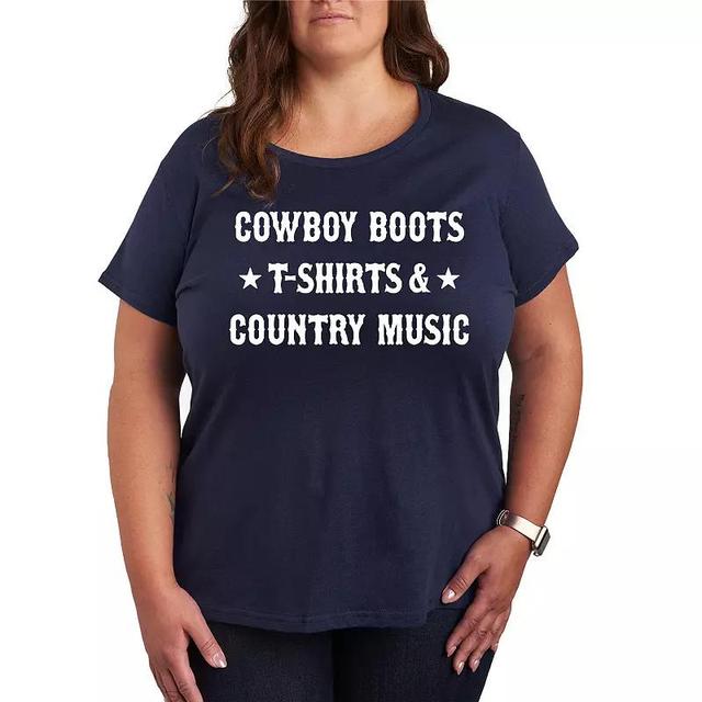 Plus Cowboy Boots And Music Graphic Tee, Womens Grey Dark Red Product Image