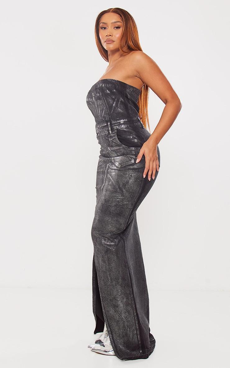 Shape Silver Metallic Denim Bandeau Maxi Dress Product Image