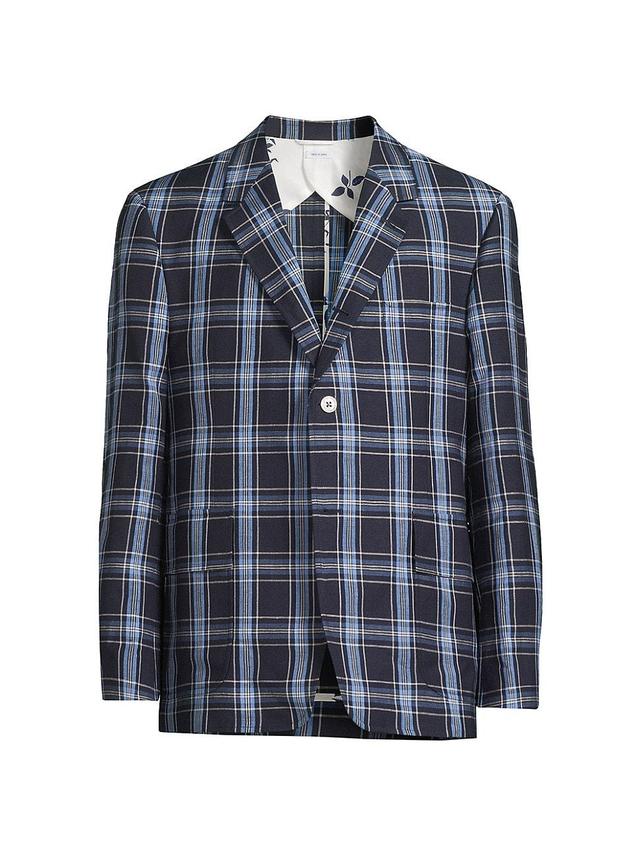 Mens Plaid Wool & Linen-Blend Two-Button Suit Jacket Product Image