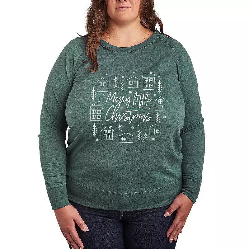 Plus Size Merry Little Christmas Lightweight French Terry Sweatshirt, Womens Grey Green Product Image