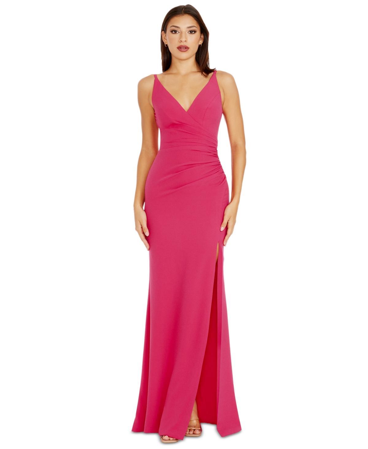 Women's Jordan V-neck Asymmetrical Ruched Bodycon Maxi Dress In Pine Product Image