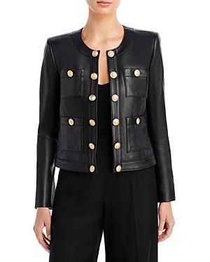 Womens Jayde Collarless Leather Jacket Product Image