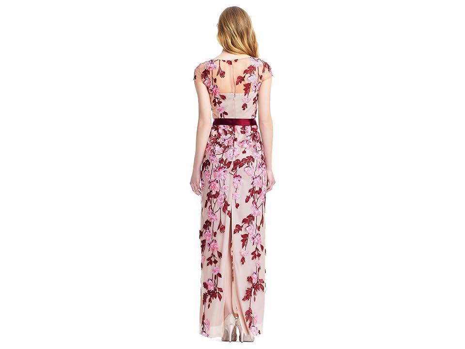 Adrianna Papell Cascading Floral Embroidered Long Column Gown (Merlot Multi) Women's Dress Product Image